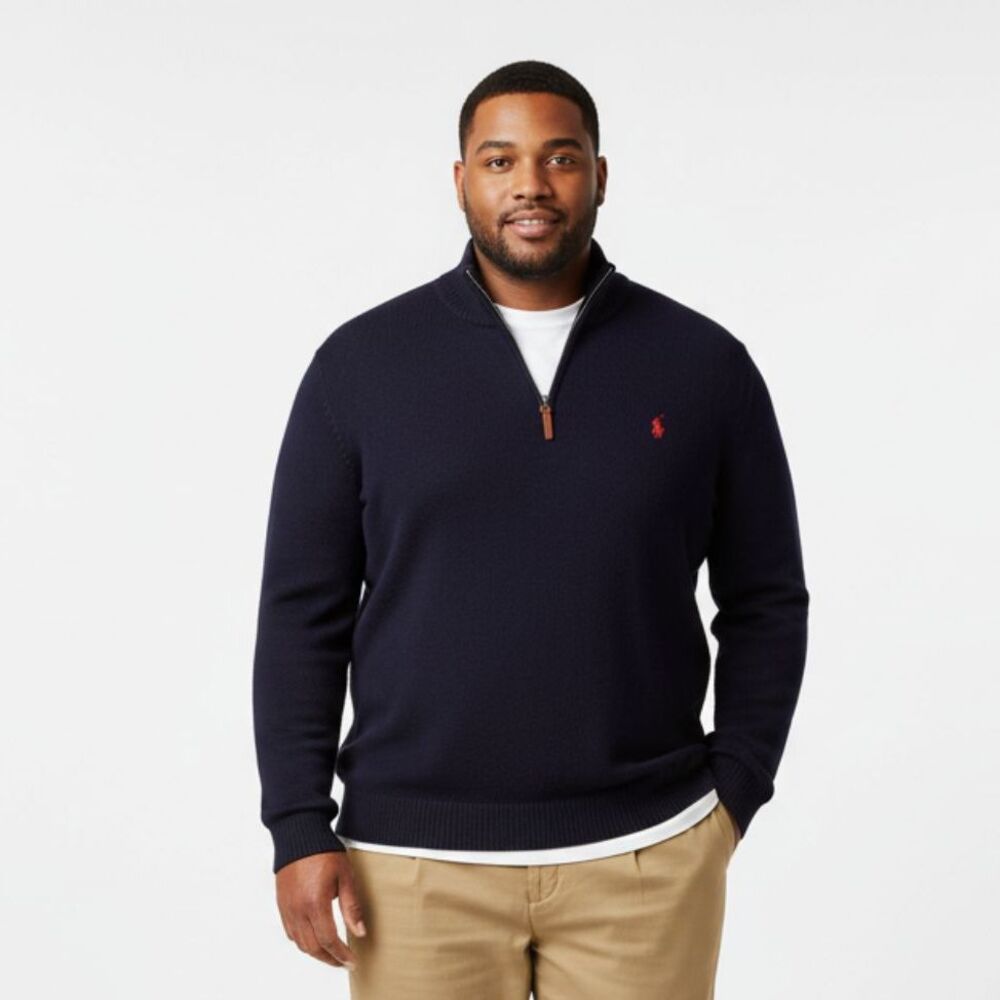 Ralph Lauren Polo Blue Knit Long Sleeve Quarter Neck Zip Sweater NEW XXL